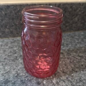 Pink Glass Mason Jar Hexagonal Stamped Patterned Jar 5.5